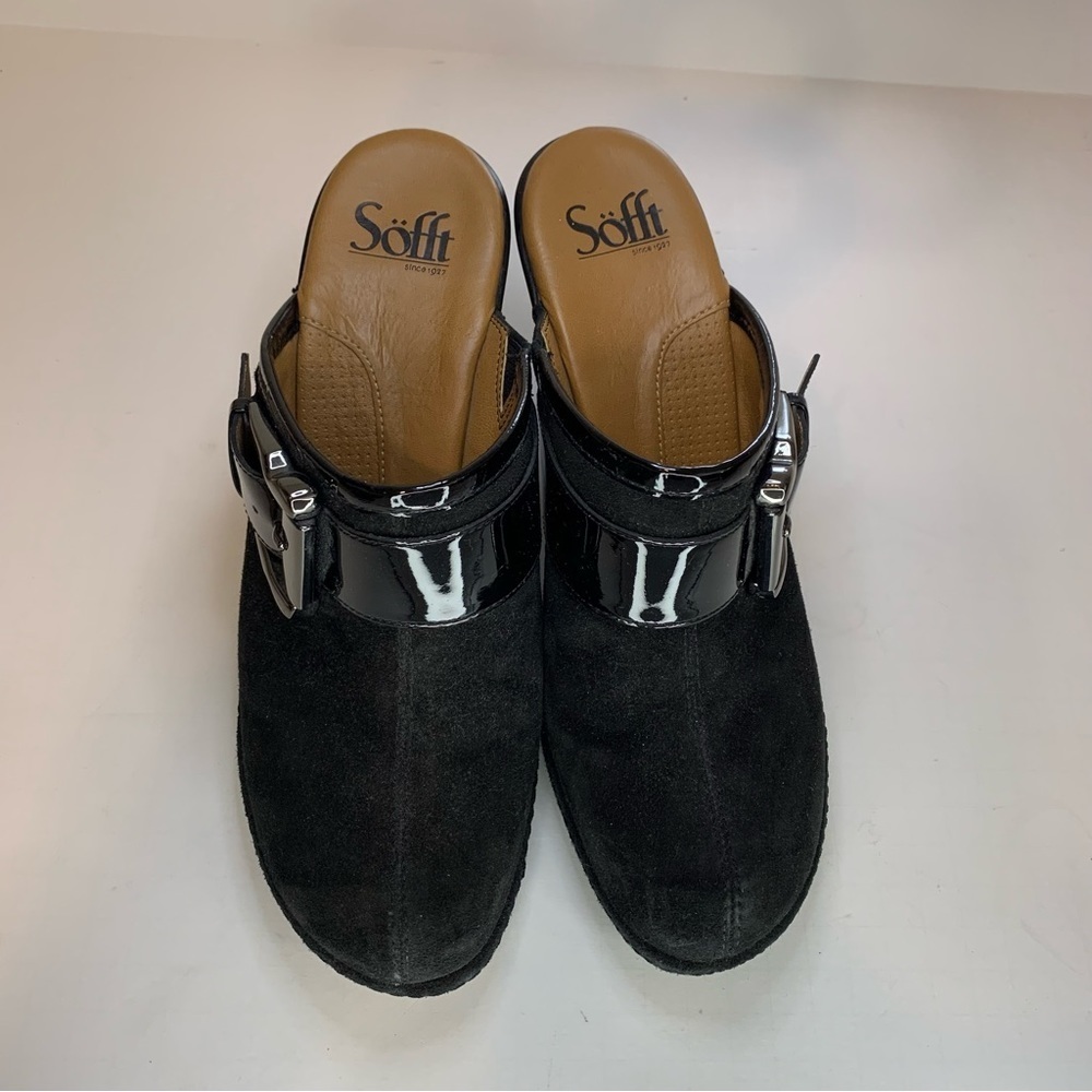 Sofft Black Suede Patent Leather Clogs - Sz 9M